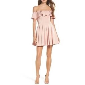 La Femme NWT Blush Pink Ruffled Off Shoulder Fit & Flare Dress- Size 4